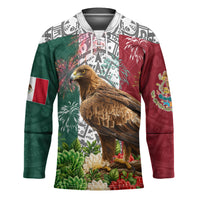 Viva Mexico Independence Day Hockey Jersey Golden Eagle Angel Aztec Pattern