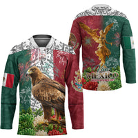 Viva Mexico Independence Day Hockey Jersey Golden Eagle Angel Aztec Pattern