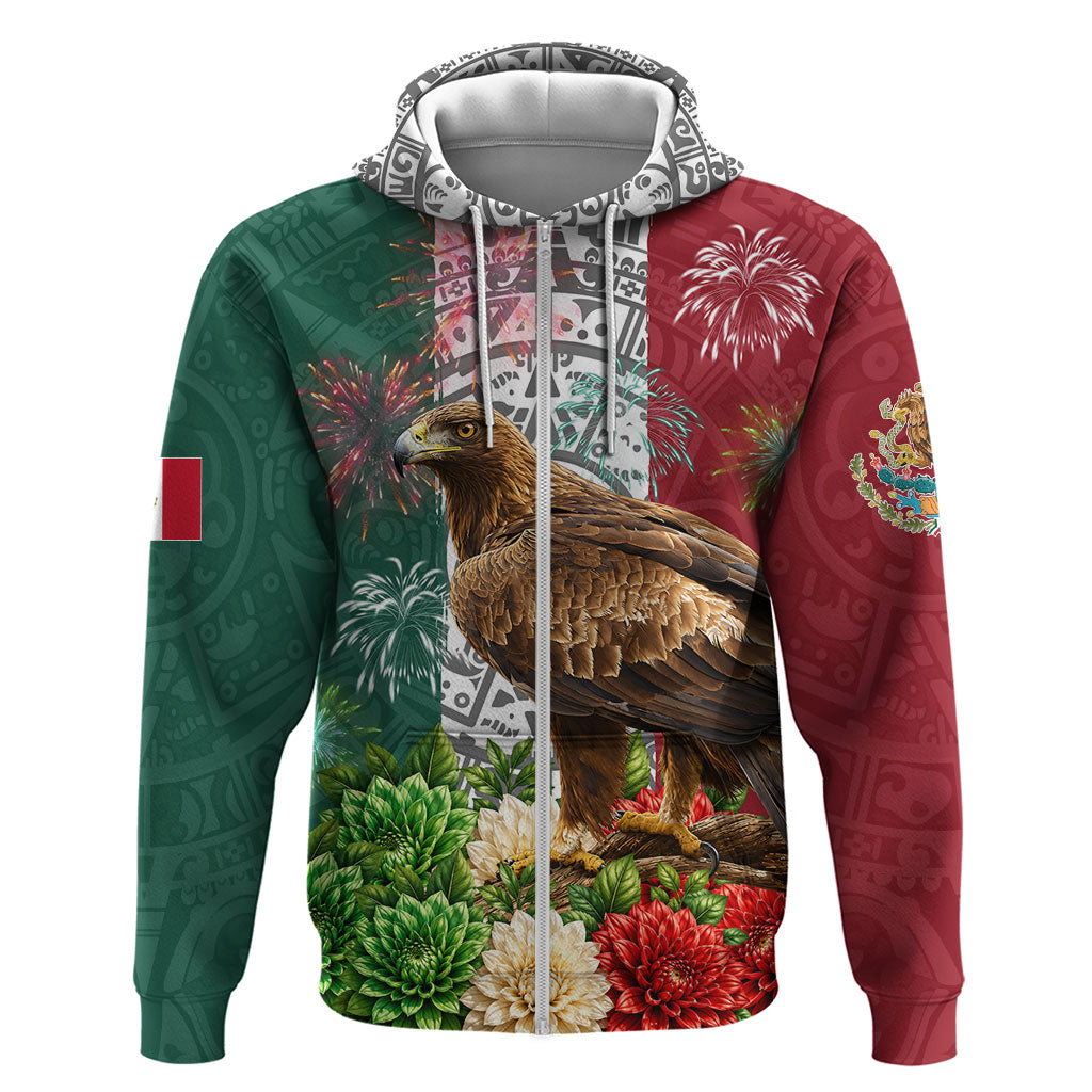 Viva Mexico Independence Day Hoodie Golden Eagle Angel Aztec Pattern