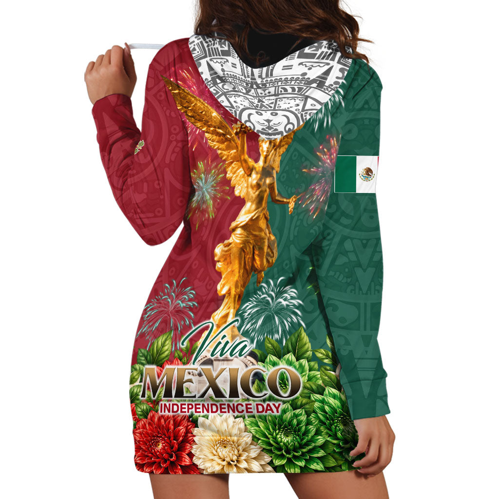 Viva Mexico Independence Day Hoodie Dress Golden Eagle Angel Aztec Pattern