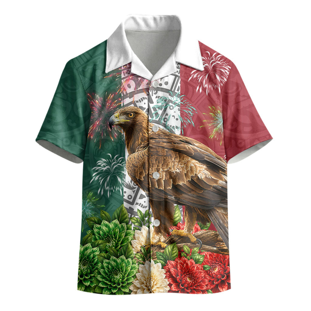 Viva Mexico Independence Day Kid Hawaiian Shirt Golden Eagle Angel Aztec Pattern