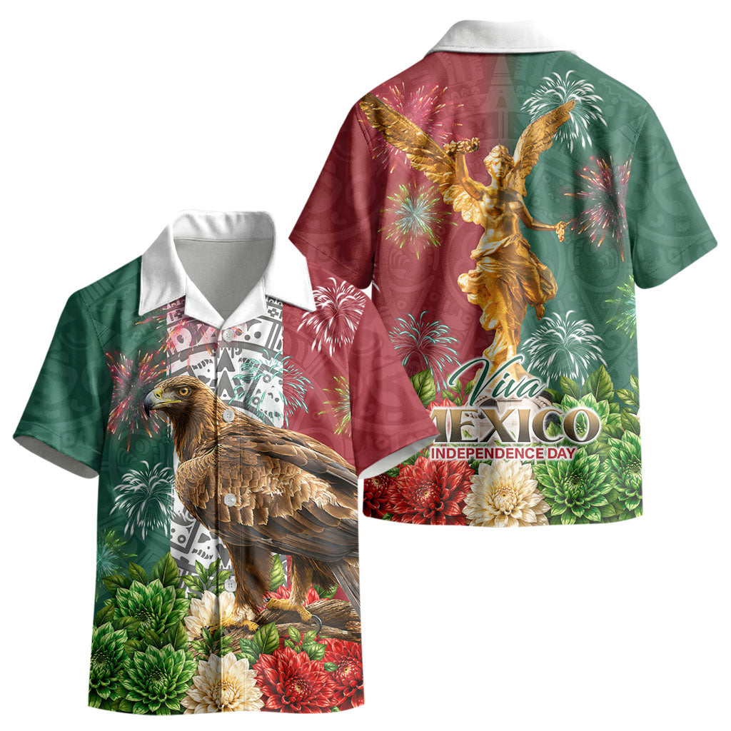 Viva Mexico Independence Day Kid Hawaiian Shirt Golden Eagle Angel Aztec Pattern