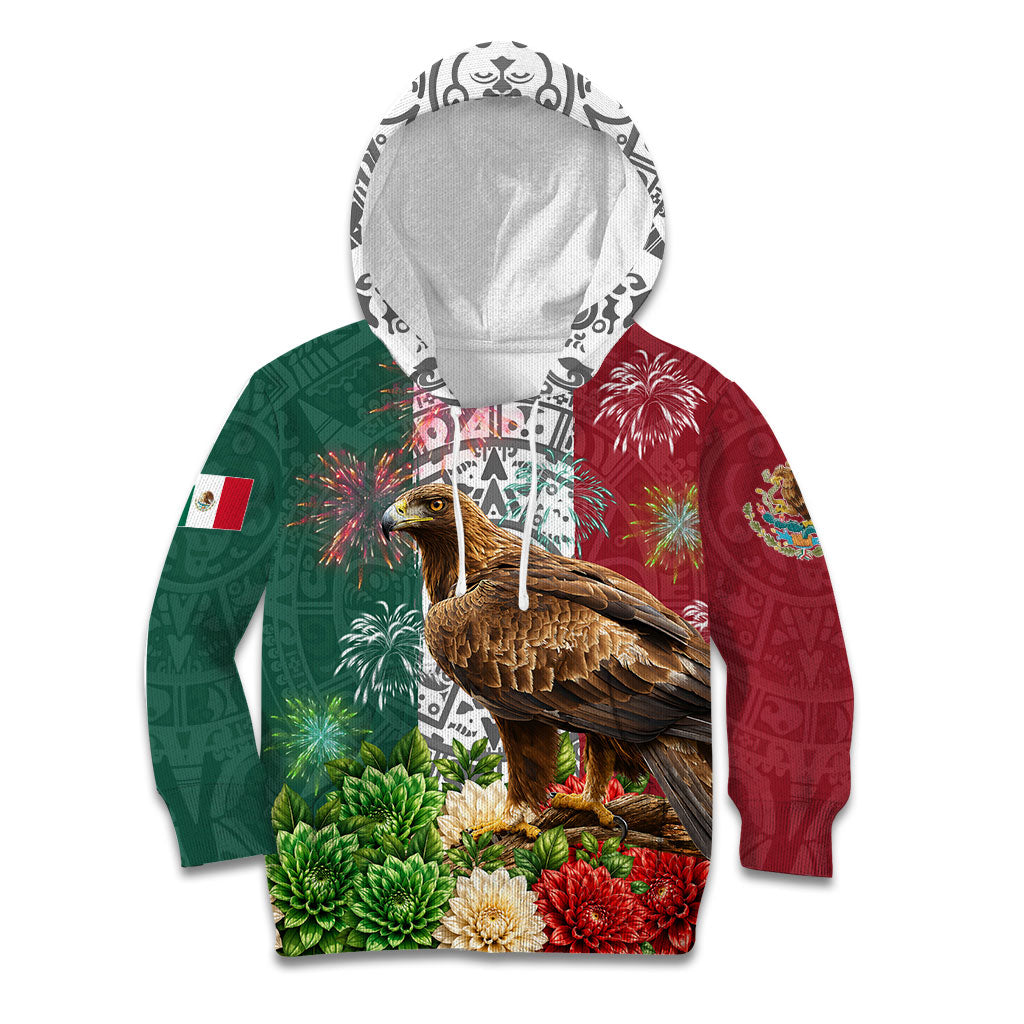 Viva Mexico Independence Day Kid Hoodie Golden Eagle Angel Aztec Pattern