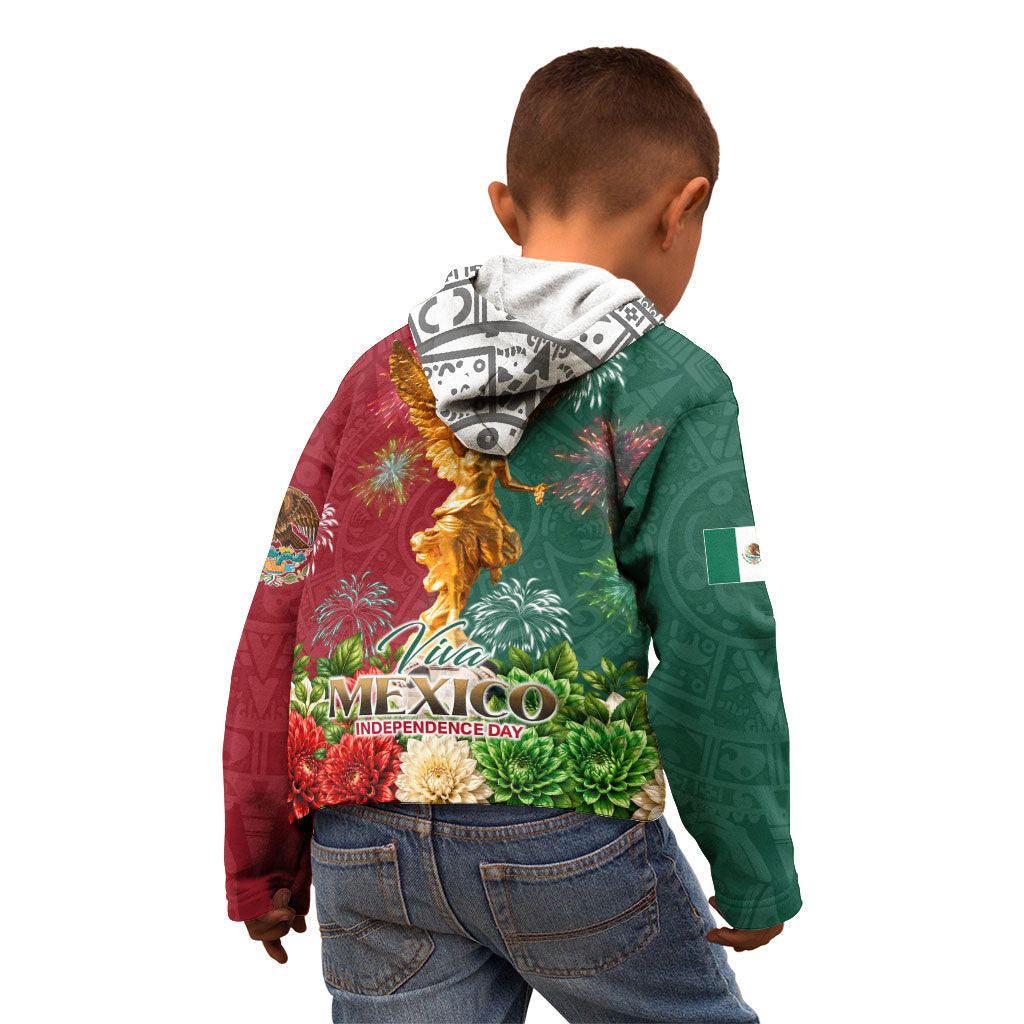 Viva Mexico Independence Day Kid Hoodie Golden Eagle Angel Aztec Pattern