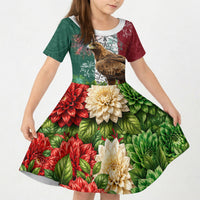 Viva Mexico Independence Day Kid Short Sleeve Dress Golden Eagle Angel Aztec Pattern