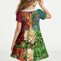 Viva Mexico Independence Day Kid Short Sleeve Dress Golden Eagle Angel Aztec Pattern
