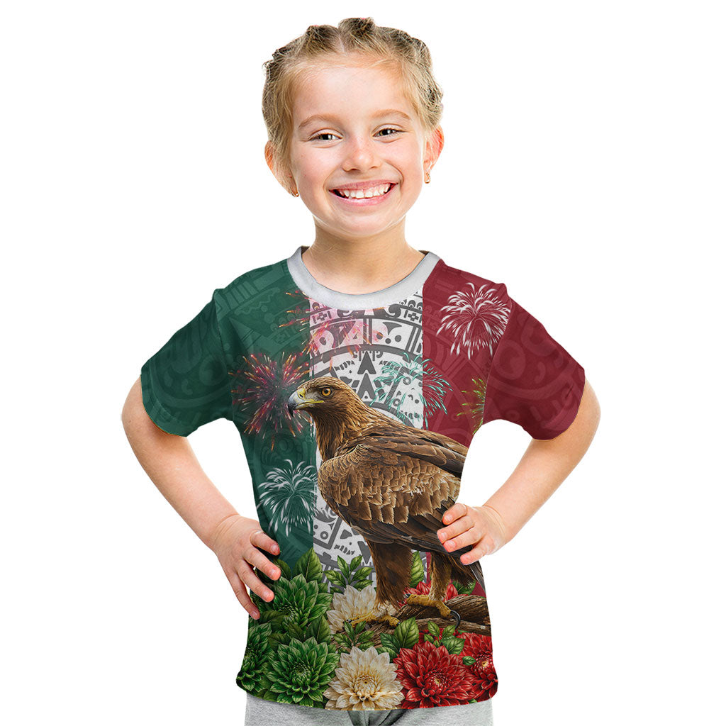 Viva Mexico Independence Day Kid T Shirt Golden Eagle Angel Aztec Pattern