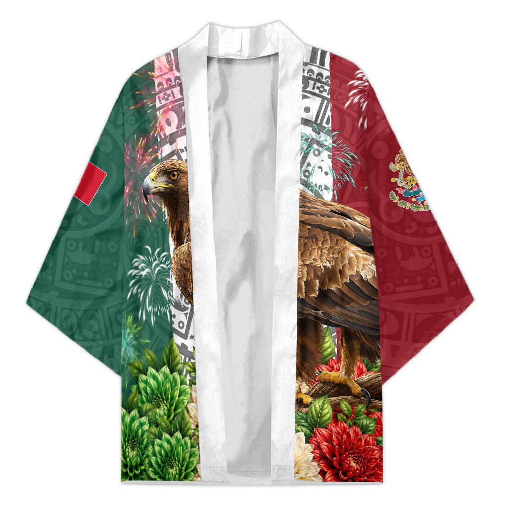 Viva Mexico Independence Day Kimono Golden Eagle Angel Aztec Pattern