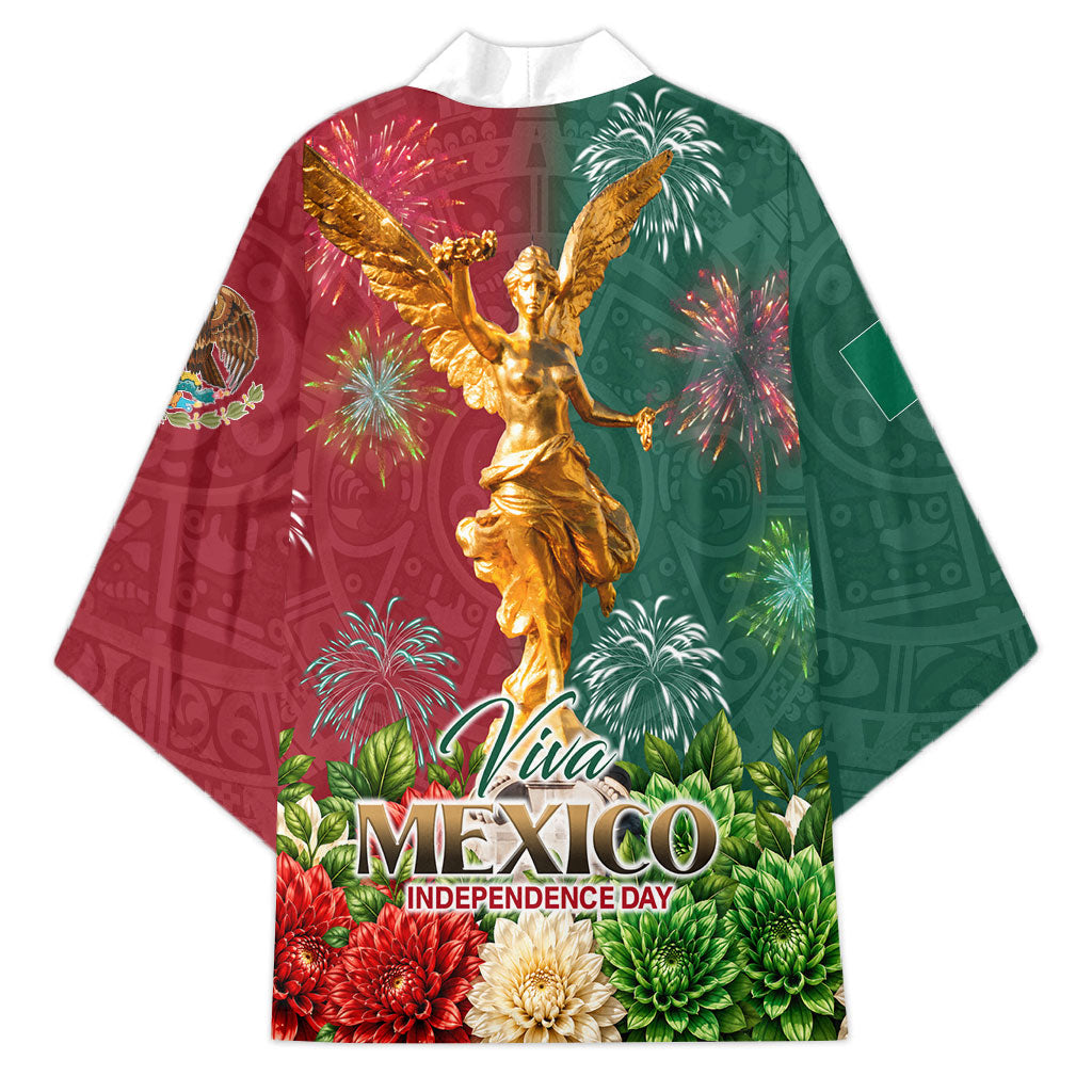 Viva Mexico Independence Day Kimono Golden Eagle Angel Aztec Pattern
