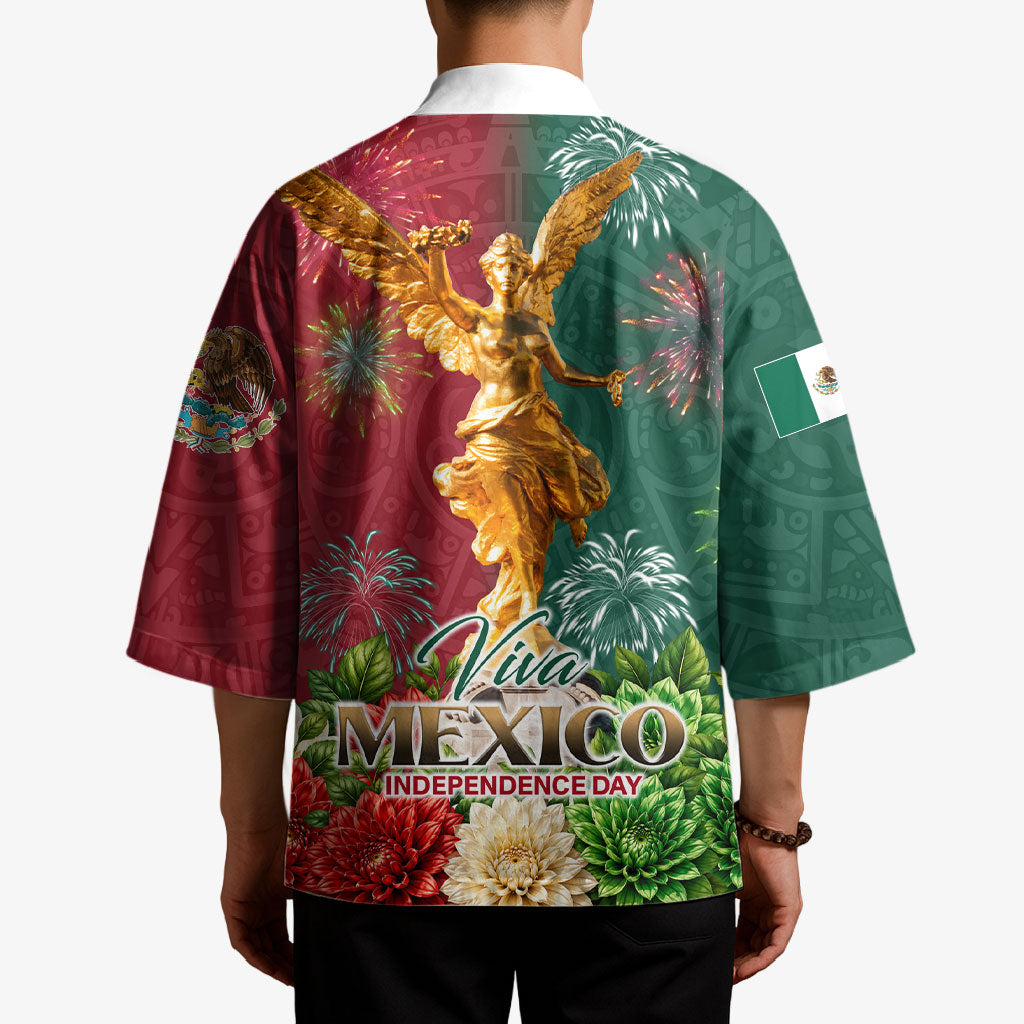 Viva Mexico Independence Day Kimono Golden Eagle Angel Aztec Pattern
