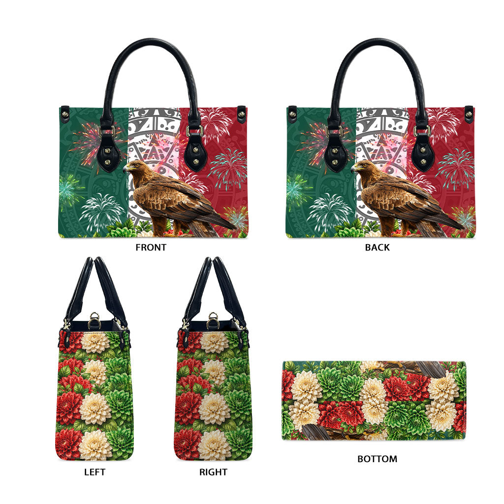 Viva Mexico Independence Day Leather Bag Golden Eagle Angel Aztec Pattern