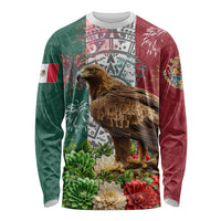 Viva Mexico Independence Day Long Sleeve Shirt Golden Eagle Angel Aztec Pattern