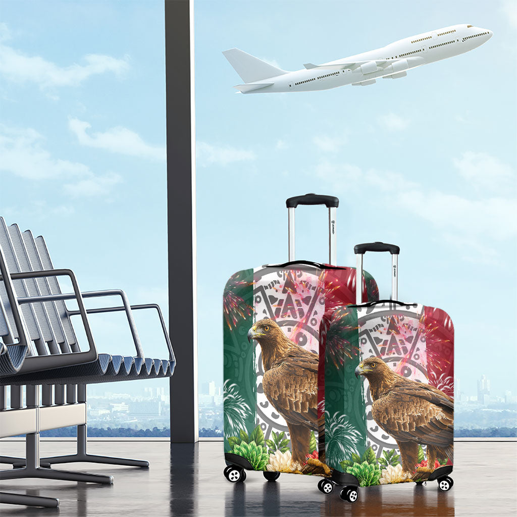 Viva Mexico Independence Day Luggage Cover Golden Eagle Angel Aztec Pattern