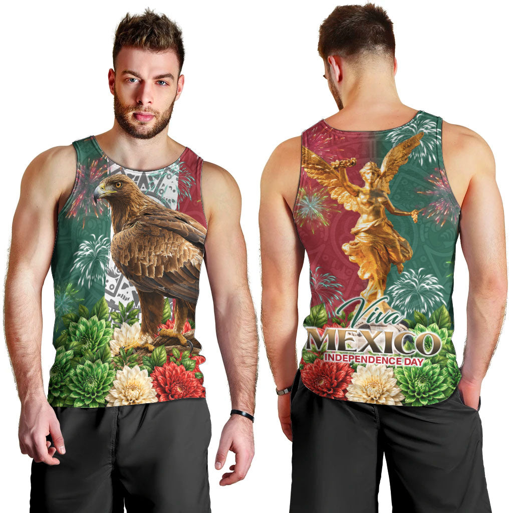Viva Mexico Independence Day Men Tank Top Golden Eagle Angel Aztec Pattern