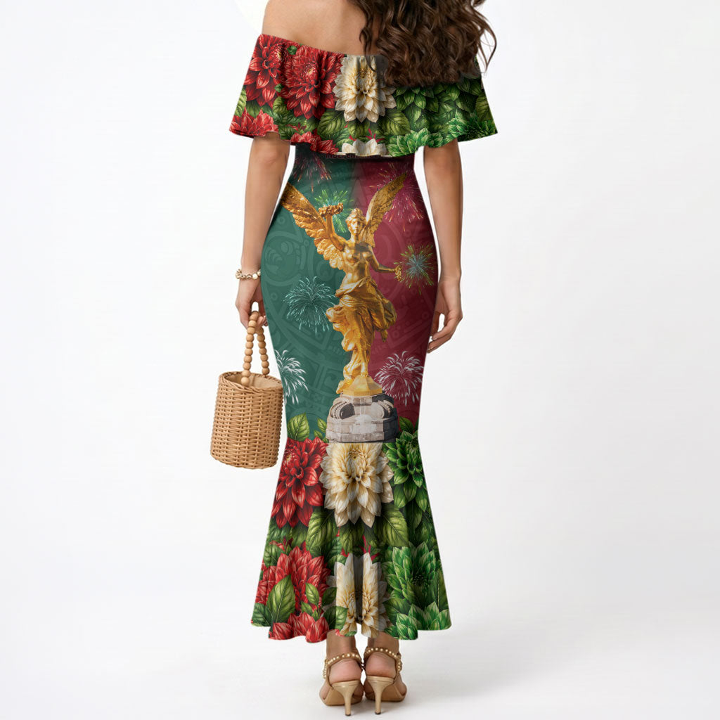 Viva Mexico Independence Day Mermaid Dress Golden Eagle Angel Aztec Pattern