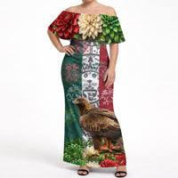 Viva Mexico Independence Day Off Shoulder Maxi Dress Golden Eagle Angel Aztec Pattern