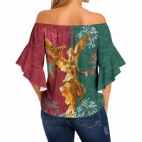 Viva Mexico Independence Day Off Shoulder Wrap Waist Top Golden Eagle Angel Aztec Pattern