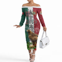 Viva Mexico Independence Day Off The Shoulder Long Sleeve Dress Golden Eagle Angel Aztec Pattern