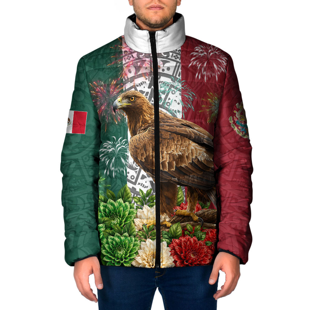 Viva Mexico Independence Day Padded Jacket Golden Eagle Angel Aztec Pattern