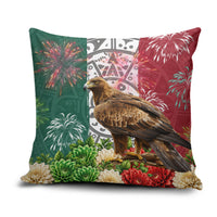 Viva Mexico Independence Day Pillow Cover Golden Eagle Angel Aztec Pattern