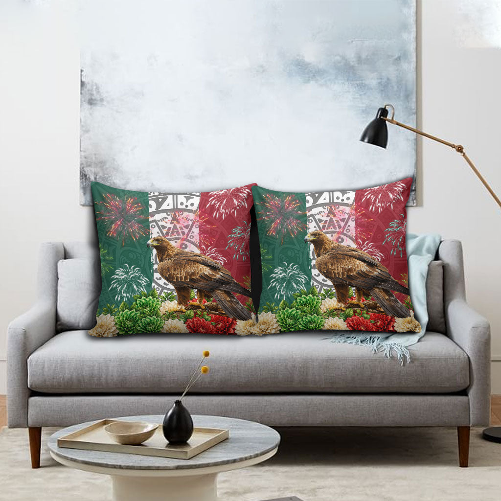 Viva Mexico Independence Day Pillow Cover Golden Eagle Angel Aztec Pattern