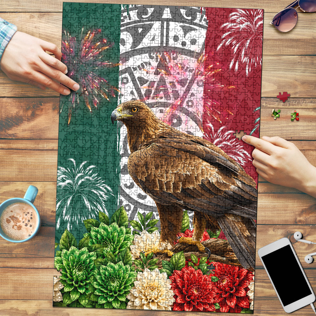 Viva Mexico Independence Day Puzzle Golden Eagle Angel Aztec Pattern