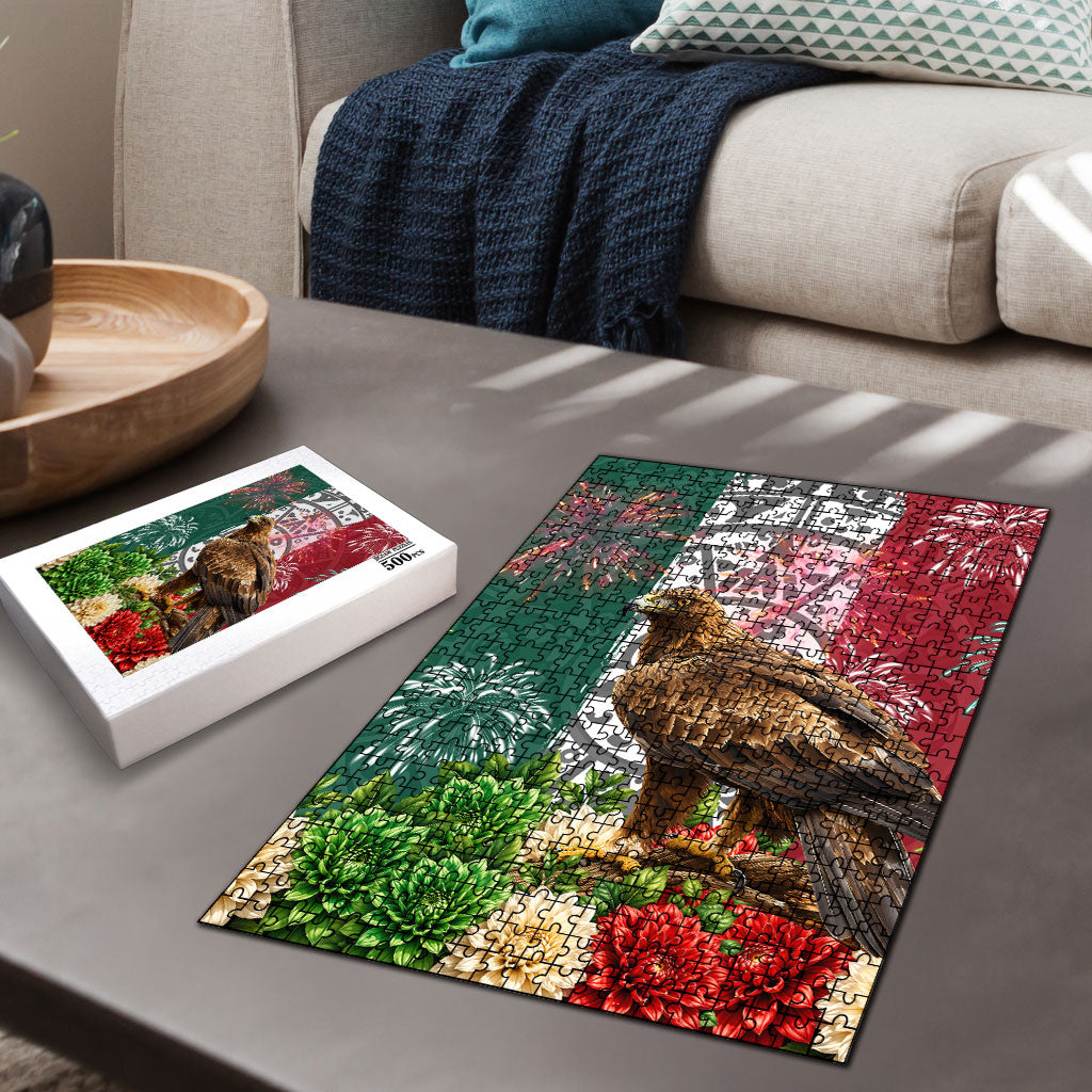 Viva Mexico Independence Day Puzzle Golden Eagle Angel Aztec Pattern
