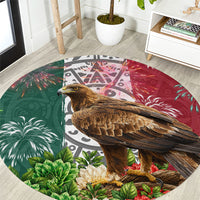 Viva Mexico Independence Day Round Carpet Golden Eagle Angel Aztec Pattern