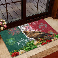 Viva Mexico Independence Day Rubber Doormat Golden Eagle Angel Aztec Pattern