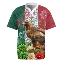 Viva Mexico Independence Day Rugby Jersey Golden Eagle Angel Aztec Pattern