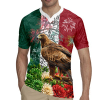 Viva Mexico Independence Day Rugby Jersey Golden Eagle Angel Aztec Pattern