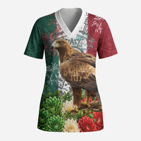 Viva Mexico Independence Day Scrub Top Golden Eagle Angel Aztec Pattern