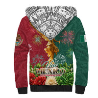 Viva Mexico Independence Day Sherpa Hoodie Golden Eagle Angel Aztec Pattern