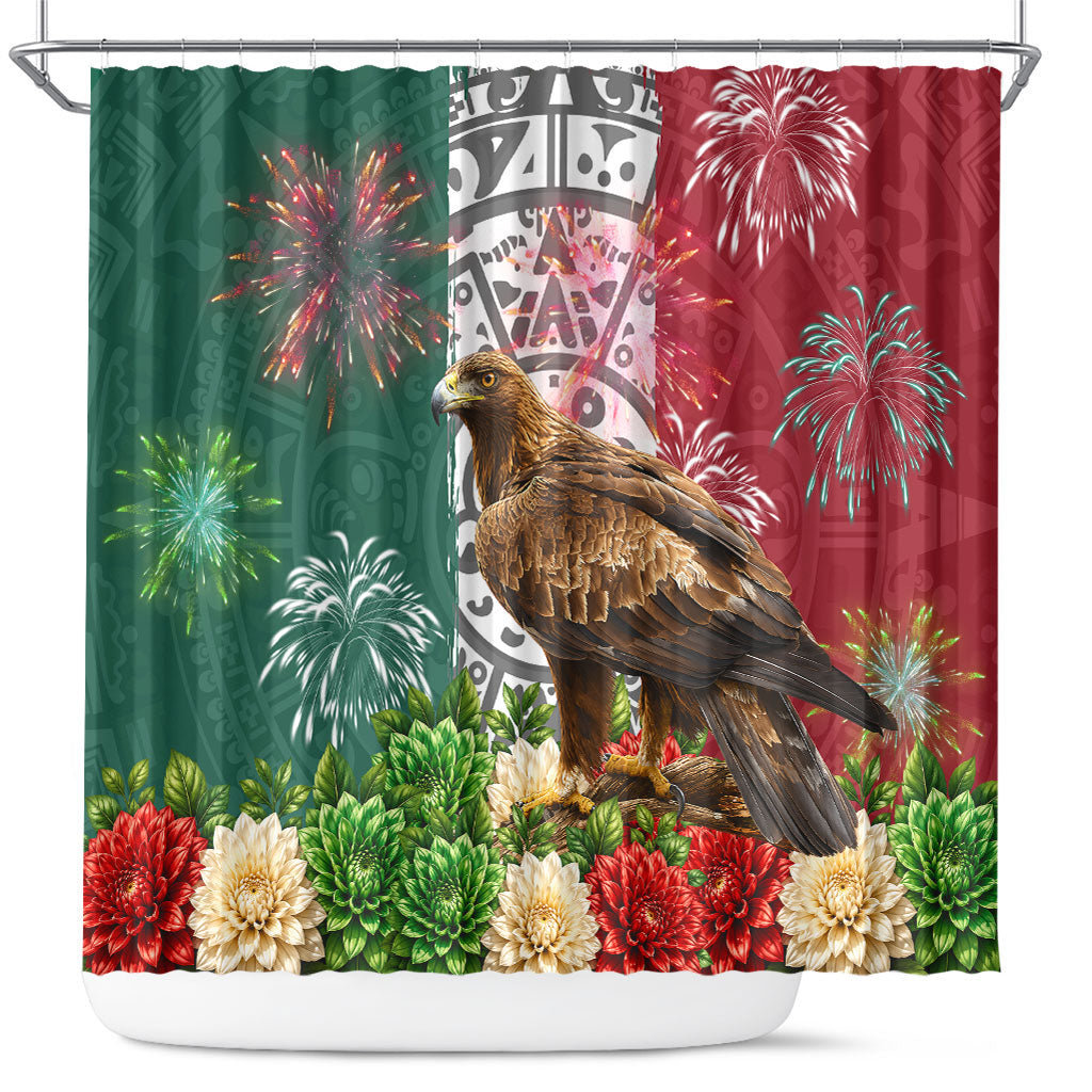 Viva Mexico Independence Day Shower Curtain Golden Eagle Angel Aztec Pattern