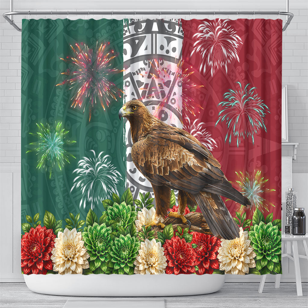 Viva Mexico Independence Day Shower Curtain Golden Eagle Angel Aztec Pattern