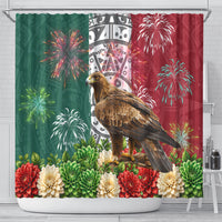 Viva Mexico Independence Day Shower Curtain Golden Eagle Angel Aztec Pattern