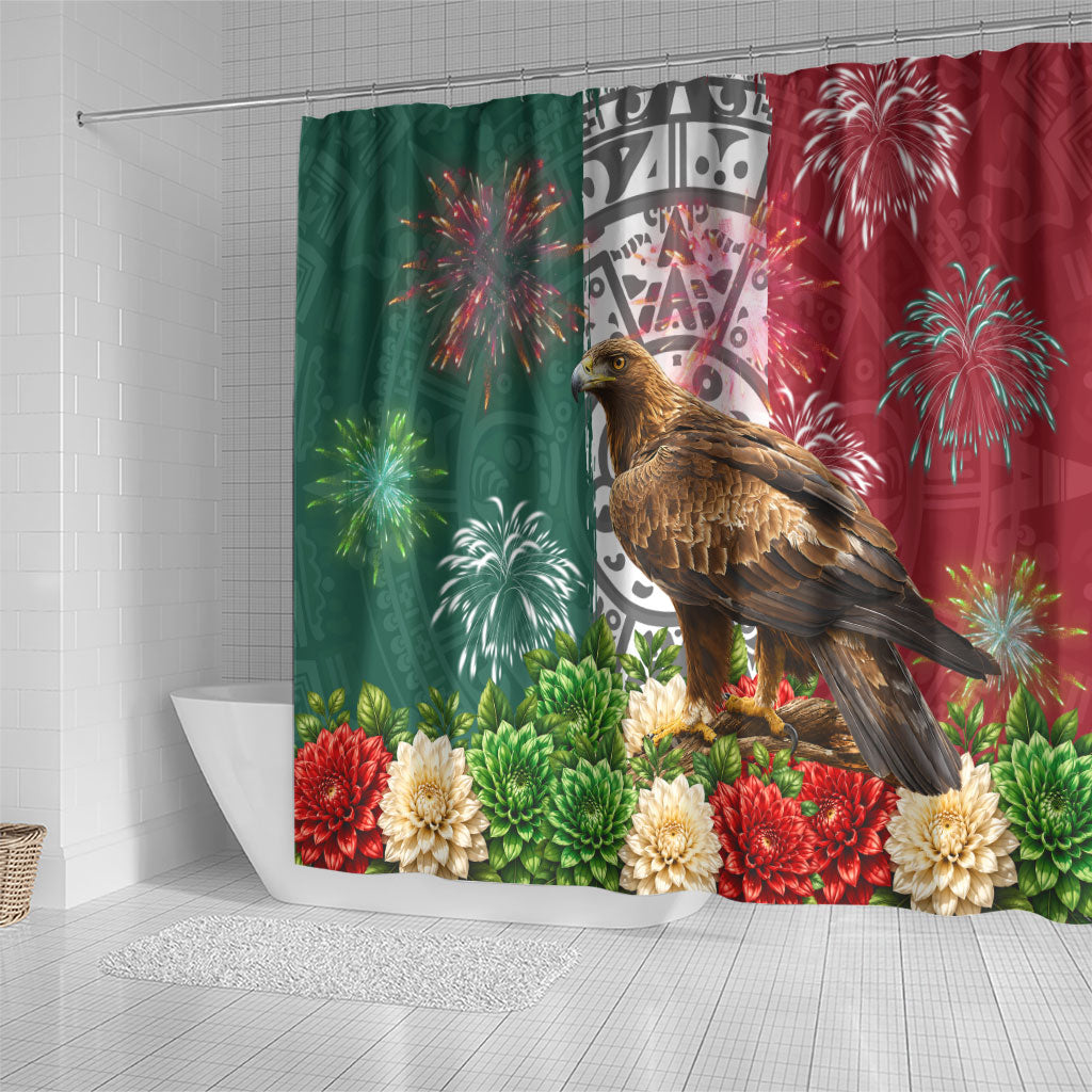 Viva Mexico Independence Day Shower Curtain Golden Eagle Angel Aztec Pattern