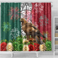 Viva Mexico Independence Day Shower Curtain Golden Eagle Angel Aztec Pattern