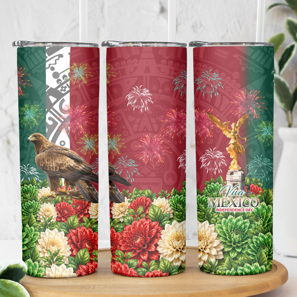 Viva Mexico Independence Day Skinny Tumbler Golden Eagle Angel Aztec Pattern