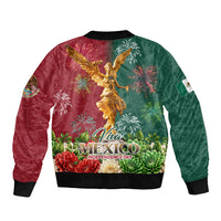 Viva Mexico Independence Day Sleeve Zip Bomber Jacket Golden Eagle Angel Aztec Pattern