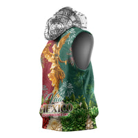 Viva Mexico Independence Day Sleeveless Hoodie Golden Eagle Angel Aztec Pattern