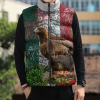Viva Mexico Independence Day Sleeveless Puffer Jacket Golden Eagle Angel Aztec Pattern