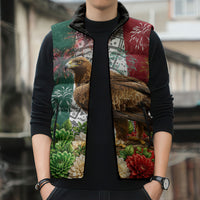 Viva Mexico Independence Day Sleeveless Puffer Jacket Golden Eagle Angel Aztec Pattern