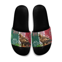 Viva Mexico Independence Day Slide Sandals Golden Eagle Angel Aztec Pattern