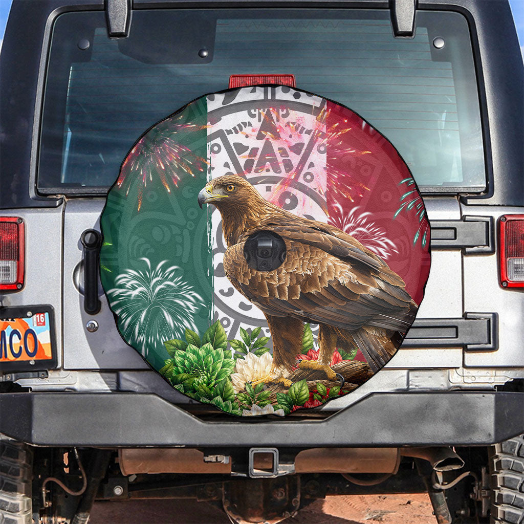 Viva Mexico Independence Day Spare Tire Cover Golden Eagle Angel Aztec Pattern