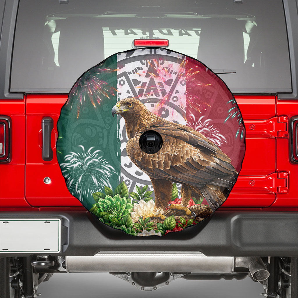 Viva Mexico Independence Day Spare Tire Cover Golden Eagle Angel Aztec Pattern