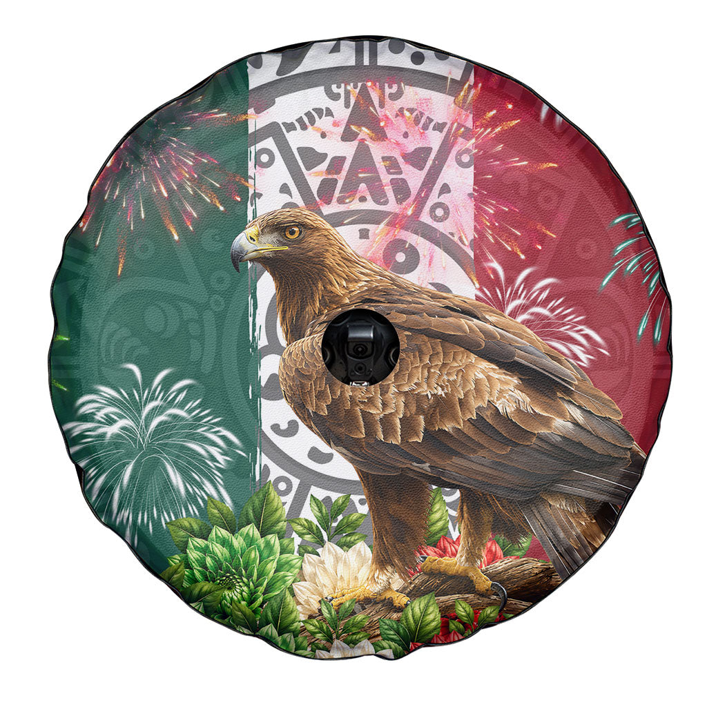 Viva Mexico Independence Day Spare Tire Cover Golden Eagle Angel Aztec Pattern