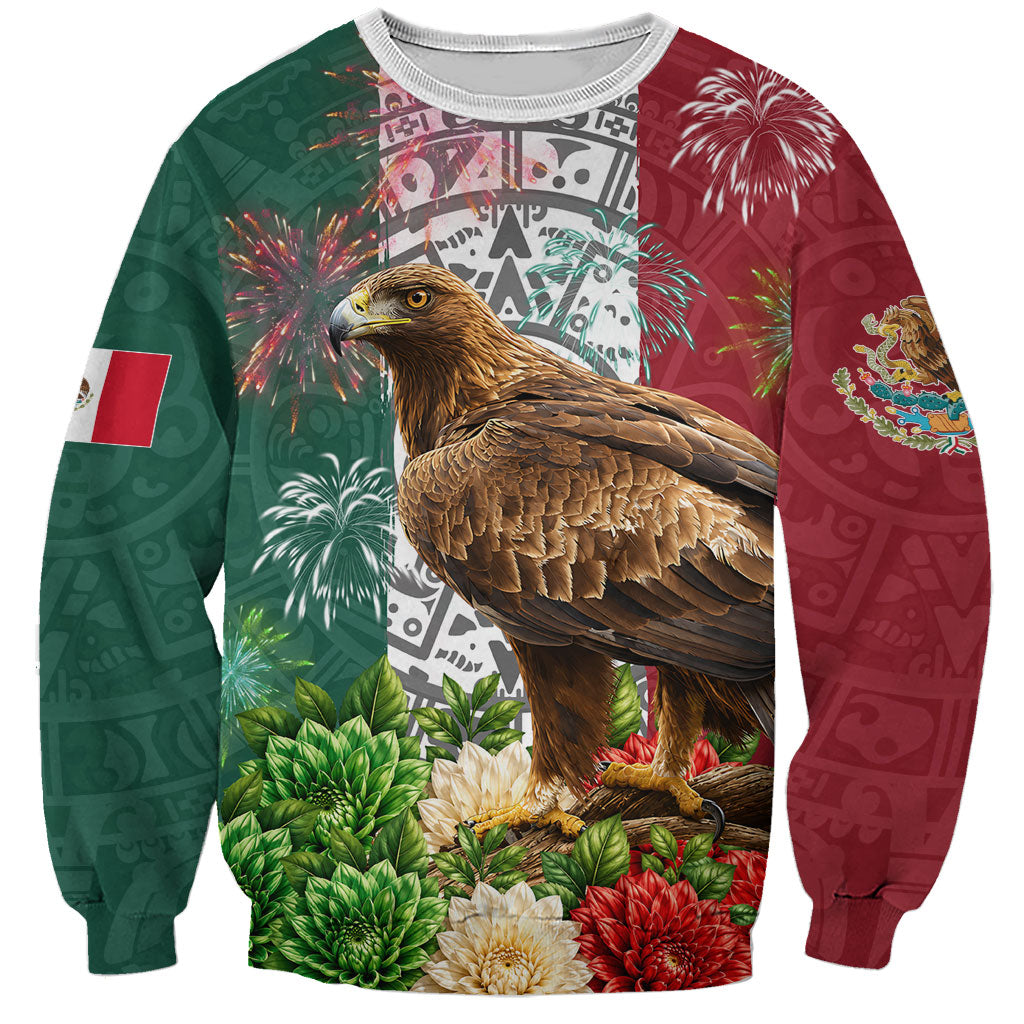 Viva Mexico Independence Day Sweatshirt Golden Eagle Angel Aztec Pattern