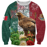 Viva Mexico Independence Day Sweatshirt Golden Eagle Angel Aztec Pattern