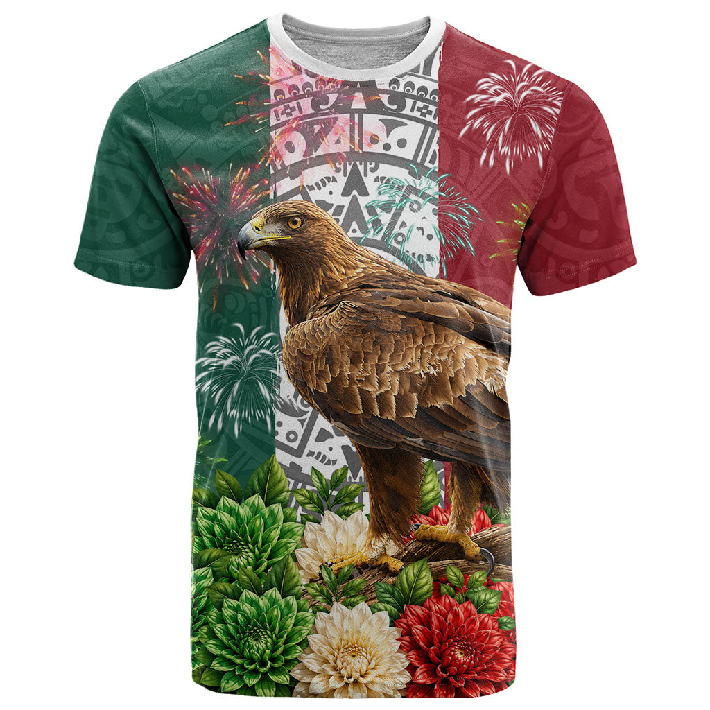 Viva Mexico Independence Day T Shirt Golden Eagle Angel Aztec Pattern